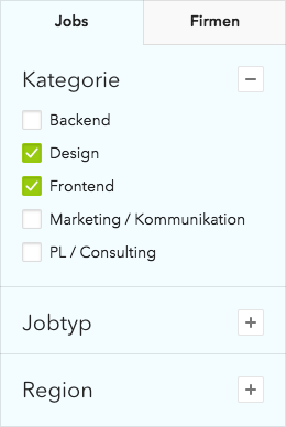 Screenshot des Job Filters